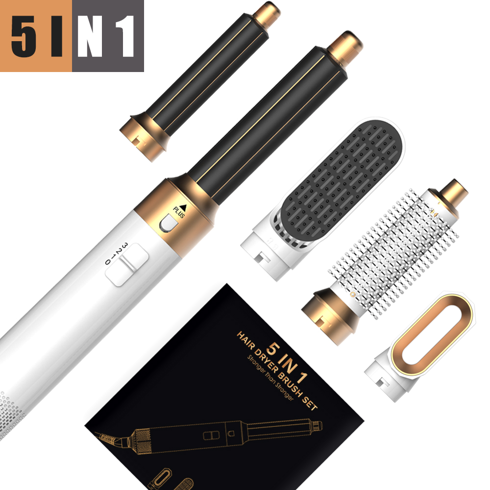 5-in-1 föhnborstel styler set, krultang en stijltang kam, ionische heteluchttool voor snelle haarstyling