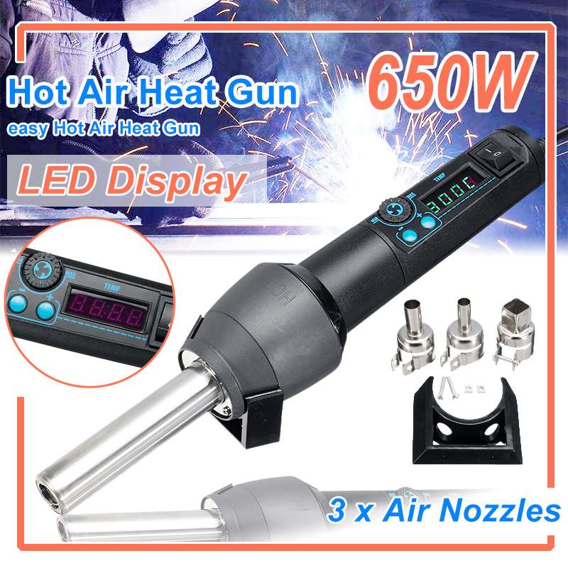 650W Soldering Station Portable Digital Air Gun BGA Rework Solder Station Air Blower Heat Gun with 3 Air Nozzles