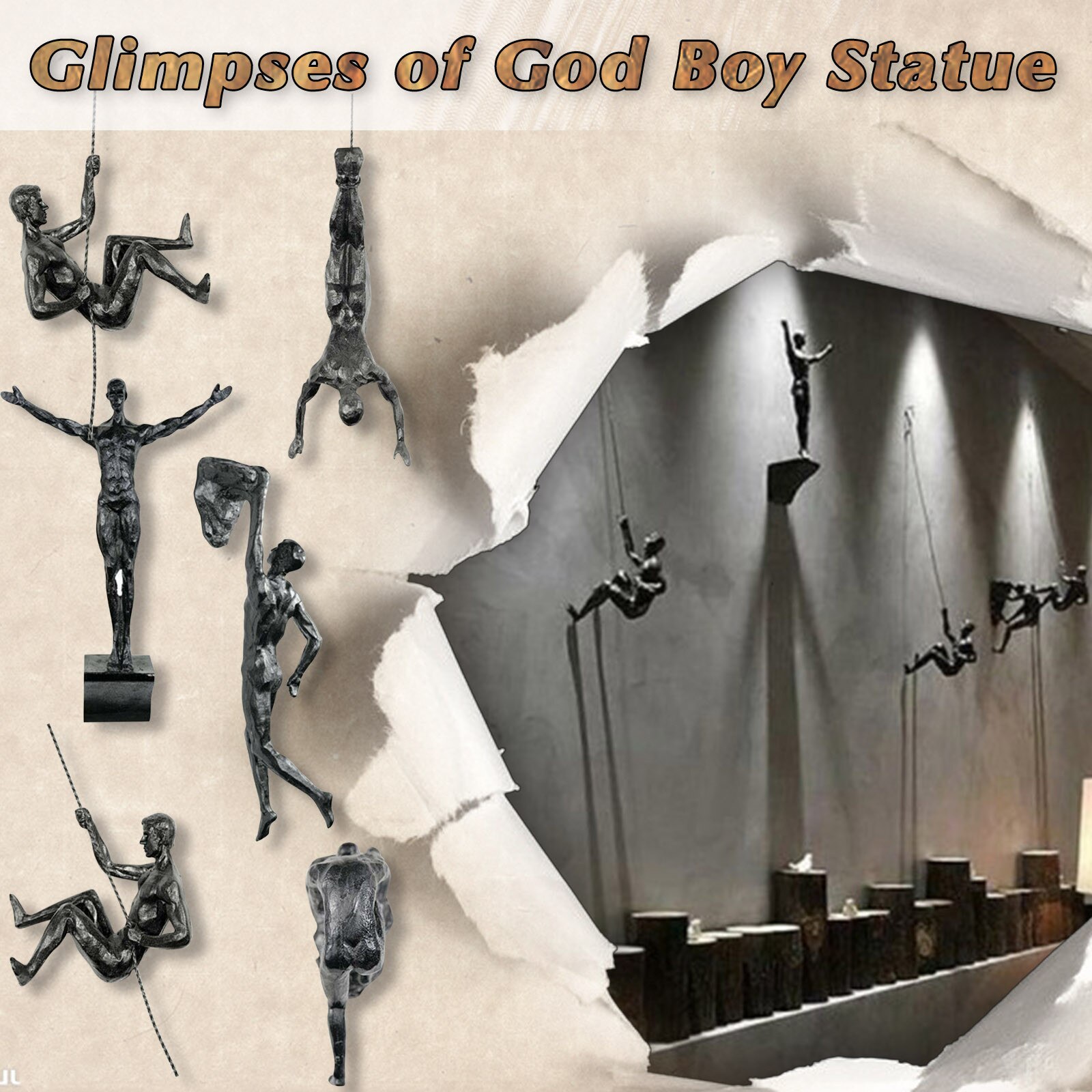 Achtergrond Klimmen Man Hars Ijzerdraad Muur Opknoping Decoratie Art Sculptuur Cijfers Creatieve Retro Aanwezig Standbeeld Decor