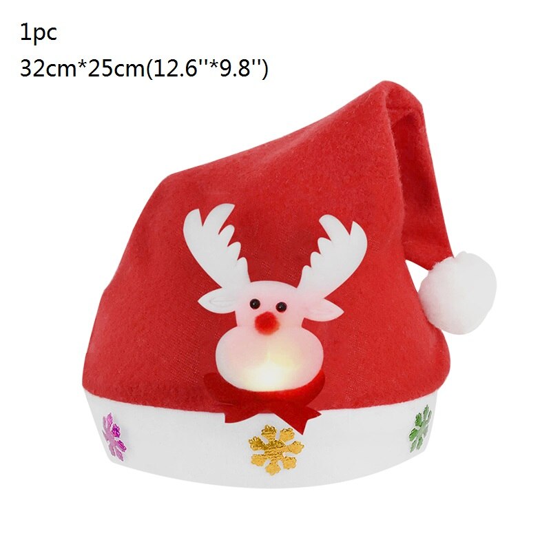 1Pc Gloeiende Sneeuwpop Herten Kerstman Hoed Niet-geweven Stof Kerst Hoeden Rode Cap Voor Kids Volwassenen xmas Supplies Party Hoed: B04-S-Deer