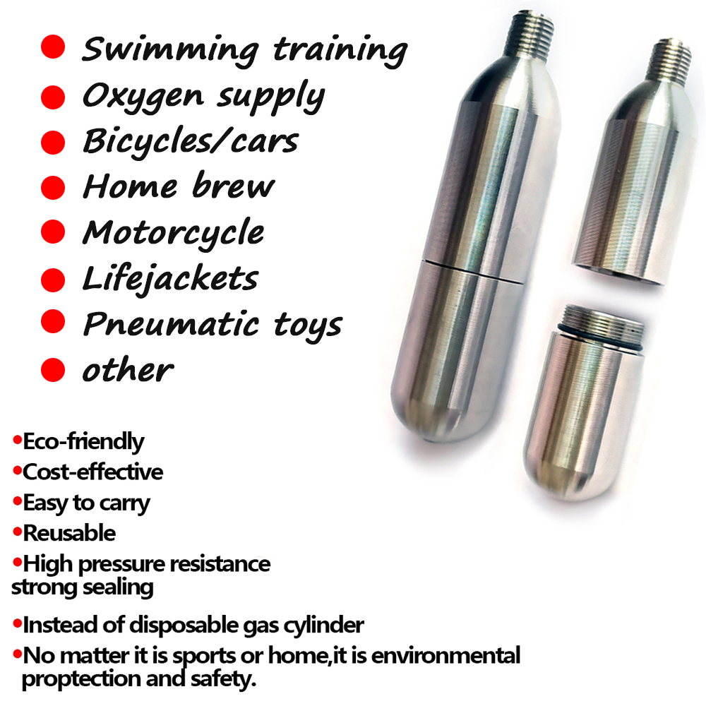 3/8-24unf 24g 45g 33g cartuchos de CO2 cilindro recargable de acero inoxidable de alta presión para entrenamiento de oxígeno chaleco de rescate de buceo
