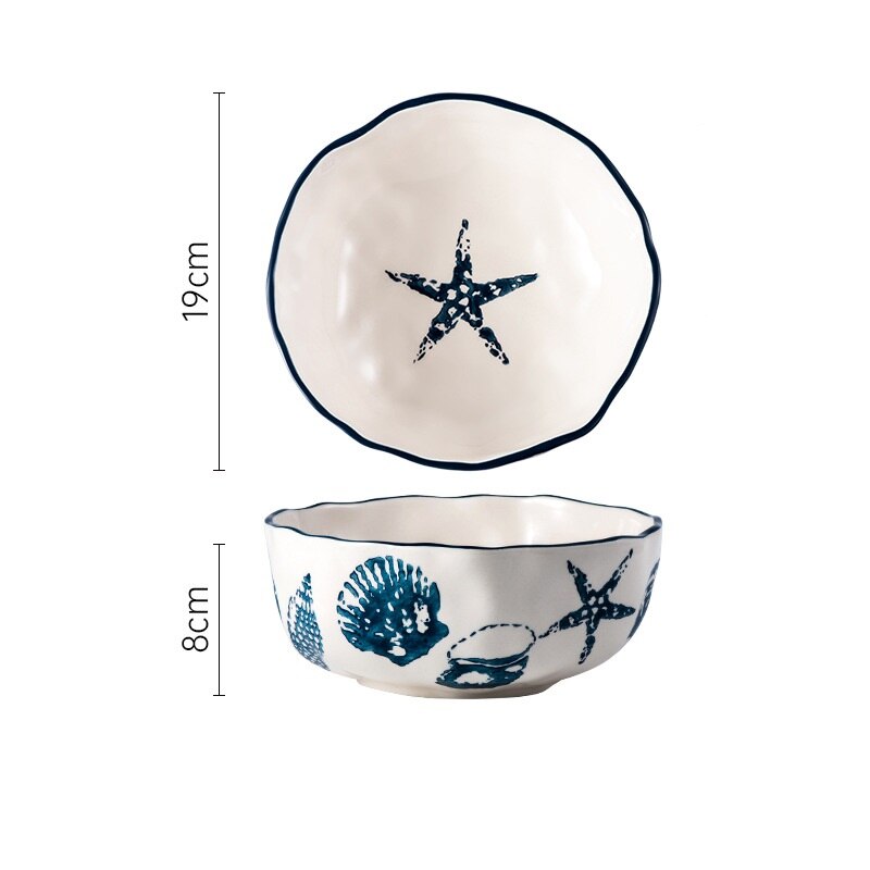 Nordic Ocean Style Ceramic Plates Set Baking Pan Household Dishes Binaural Square Round Cheese Baked Rice Bowl Retro: 7.5 inch bowl