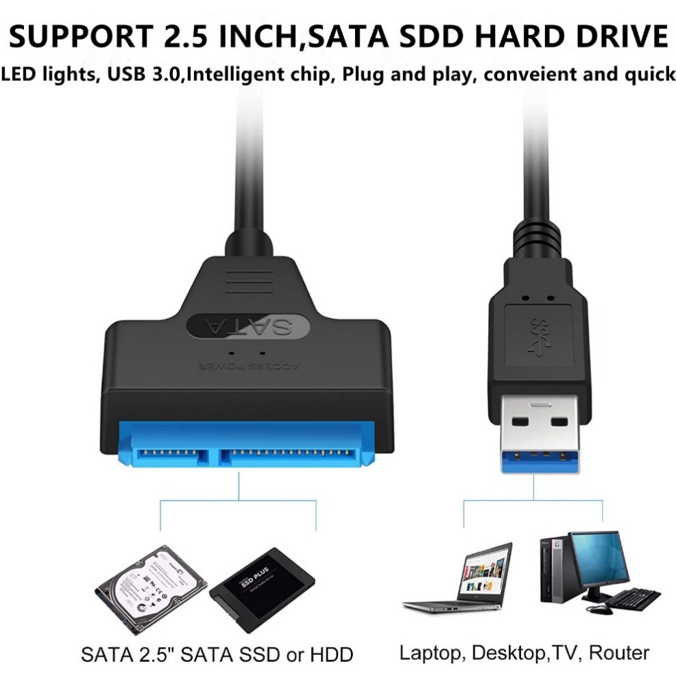 SATA to USB Cable USB 3.0 USB 2.0 to Sata III Cable Up to 6 Gbps for 2.5 Inch External HDD SSD Hard Drive SATA 3 22 Pin Adapter