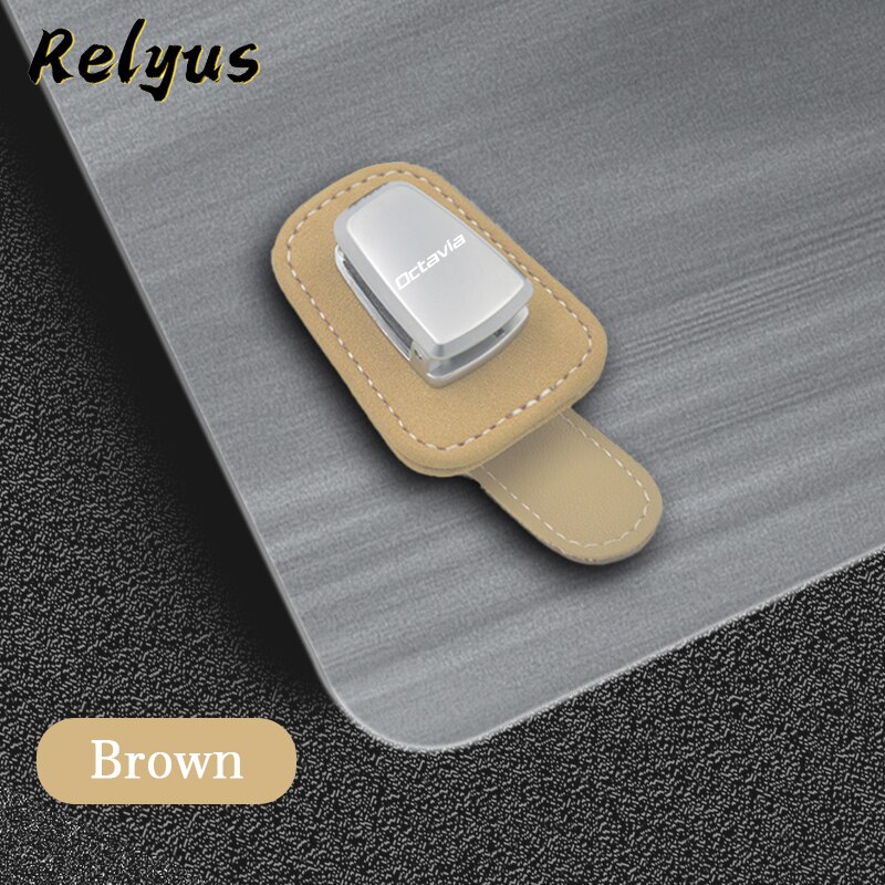 Suede Car Sun Visor Sunglasses Holder Eyeglass Holder Glasses Storage Clip For Skoda Octavia 1 2 3 4 RS A5 A7 Car Accessories: For Octavia Brown