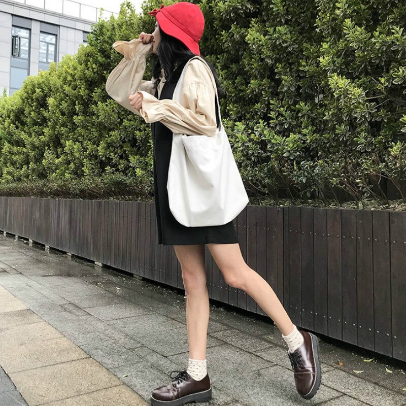 Płócienne torby na zakupy na ramię damskie codzienne proste solidne Harajuku dla kobiet na co dzień duża pojemność składana torba podróżna