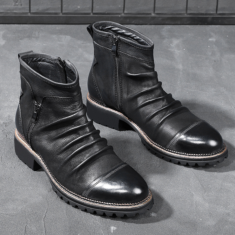 Yomior New Fashion Vintage brytyjskie męskie skórzane buty na co dzień okrągłe Toe Zip botki wiosna jesień strój biznesowy chelsea Boots