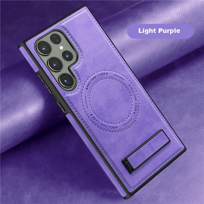 Coque de téléphone en cuir avec support de luxe, étui arrière de chargement sans fil Ultra magnétique pour Magsafe Samsung S22 S23 Plus S24 S25: ABS / Bleu