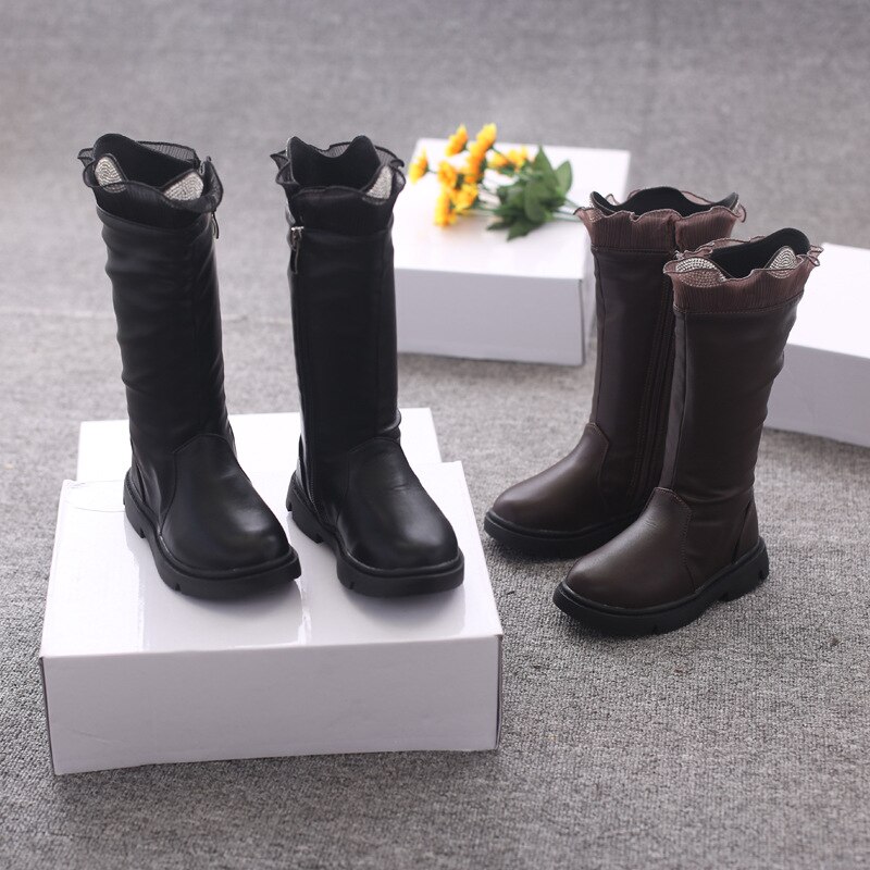 Winter meisjes laarzen effen kleur kinderen kniehoge laarzen kant strass meisjes prinsessenschoenen maat 26-30 sl025