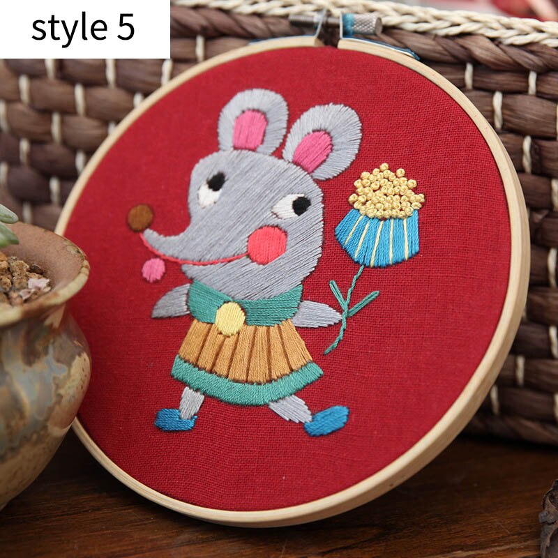 Pinturas colgantes, 15x15cm, Kit DIY bordado hecho a mano, paquete de Material de costura para principiantes con bonitos dibujos de animales: style 5