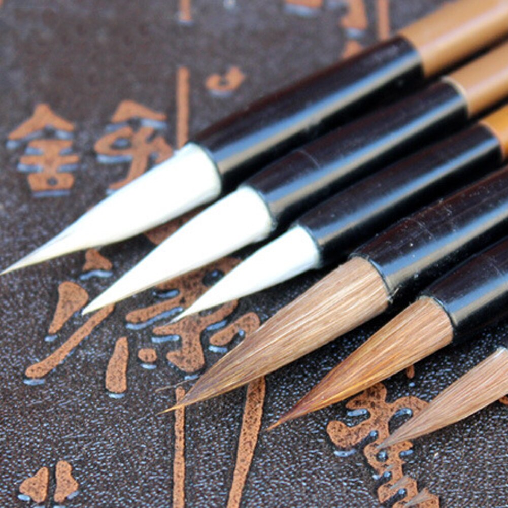 6pcs/set Study Student Stationery Home School Tools Easy Grip Art Calligraphy Painting Writing Brush Accessory Bamboo Drawing