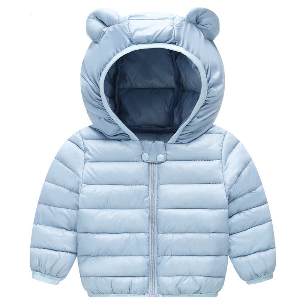 Baby Kinderen jas voor meisjes Jongens Winter Jassen Kinderen 'jas Zip Dikke Oren Sneeuw Hoodie Uitloper jas voor meisje # CL3: Light blue  / 3M