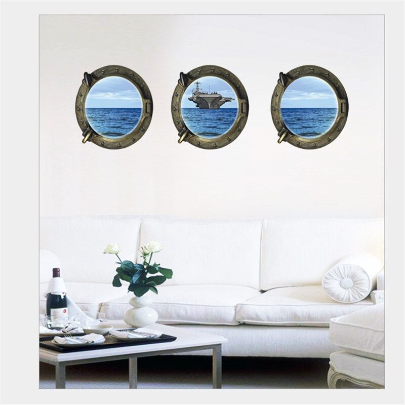 3D Simulation Window Wall Sticker Submarine Underwater World Scenery Steamship Marine Life Decal Decor Kids Room Mural