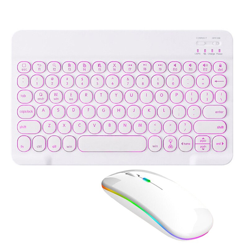 SeenDa Backlit Wireless Keyboard and Mouse Set Rechargeable Bluetooth-compati Keyboard Mouse for iPad Air Pro Samsung Huawei: English White