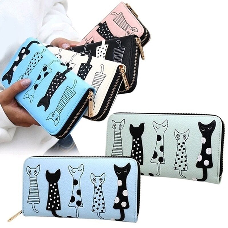 Luxury Wallet Women Cat Cartoon Wallet Female Card Holder Casual Zip Ladies Clutch PU Leather Coin Purse