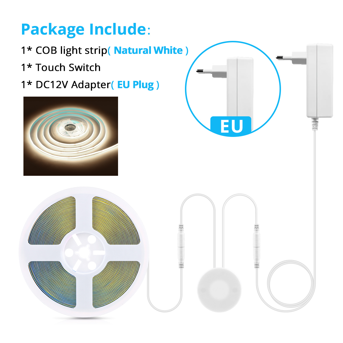 Tira de luces LED COB de 12V, interruptor con Sensor táctil de barrido manual, cinta LED Flexible de alta densidad, 3000K, 4000K, 6500K, decoración para sala de cocina: De Color8 / 4 m