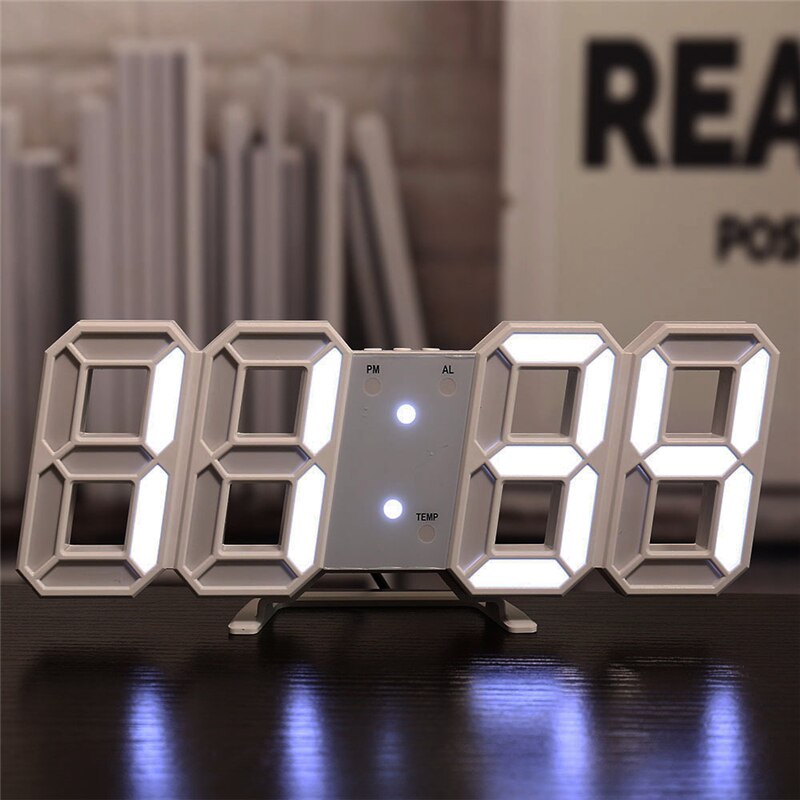 nordisch 3D LED Wanduhr Elektronische Digitale Alarm Uhren Hintergrundbeleuchtung Schreibtisch Tisch Uhr Kalender Thermometer Anzeige Heimat Dekor: Weiß und Weiß