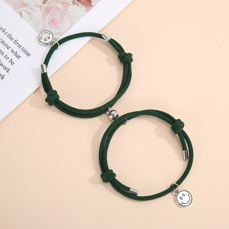 2 Pz/set Delle Coppie Della Lega di Attrazione Magnetica Sfera Creativa Bracciali Sorriso Pendente Fatti A Mano Tessuto di Amicizia Dei Braccialetti Dei Monili del Regalo: 10