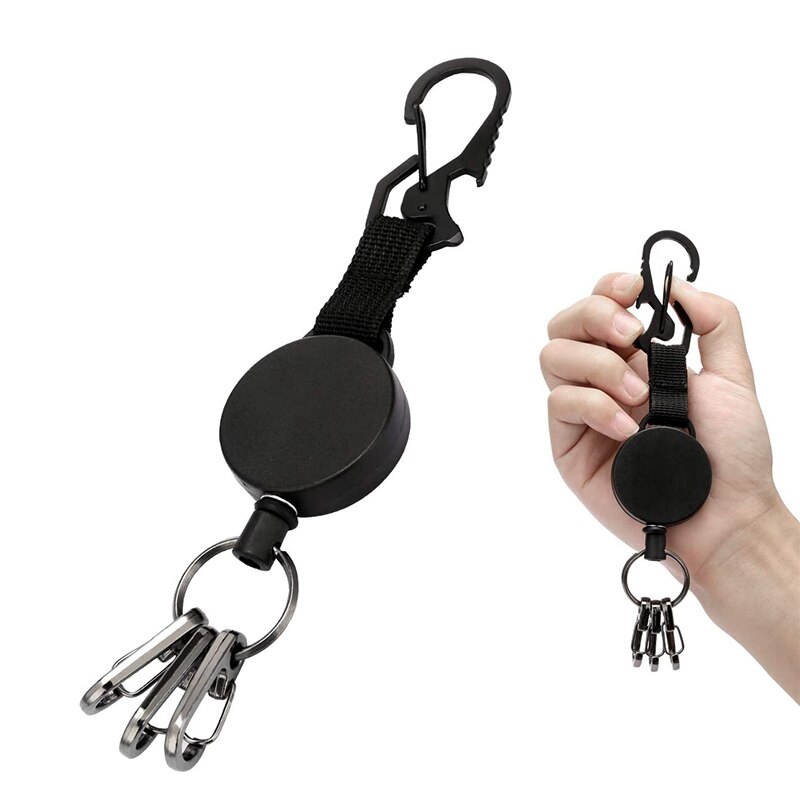 Retractable Key-Chain Badge Reel Key Holder Ring with Carabiner, Steel Cable, Keychain for Work, Janitor 2Pcs