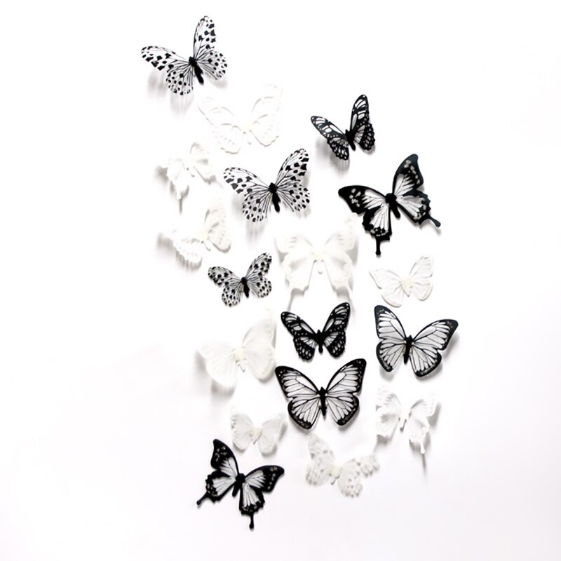Juego de pegatinas de PVC para pared, adhesivos decorativos impermeables de mariposas en blanco y negro para decoración de bodas y fiestas, artístico, 36 unids/set