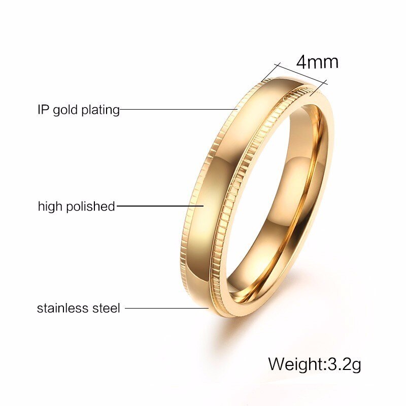 Goldene männer Edelstahl Hochzeit Ring Milgrain Kanten Band unisex Schmuck 4mm