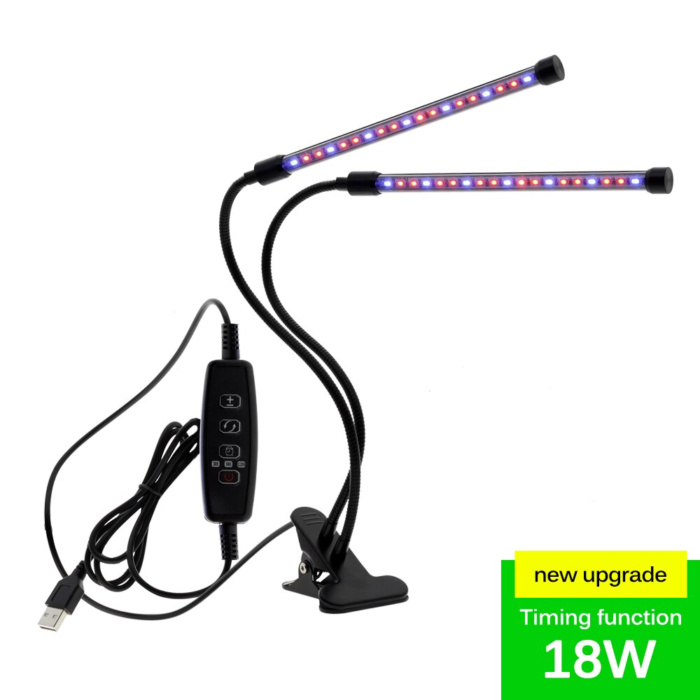 Luz LED de cultivo con Clip Flexible de 360 grados, fuente de alimentación USB, luz LED de escritorio para crecimiento de plantas.: 18W