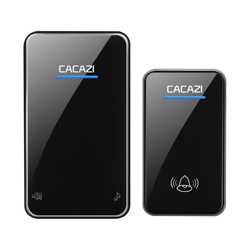 CACAZI Wireless Doorbell DC Battery Operated Waterproof 2 Button 1 Receiver Led Light Home Cordless Door Bell 48 Chime 6 Volume: black1x1