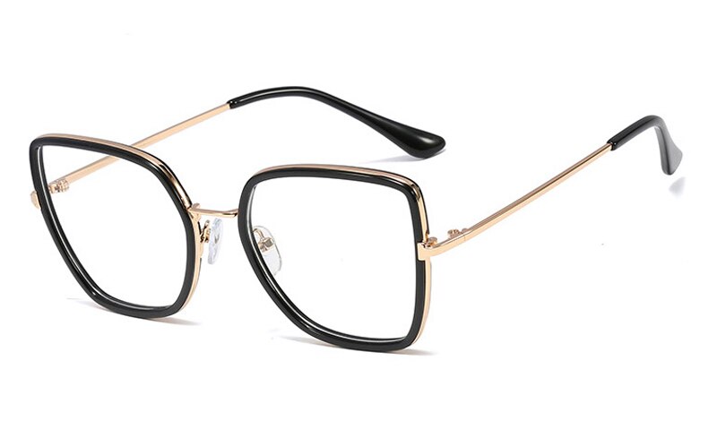 Peekaboo tr90 big glasses cat eye square clear lens pink woman eyeglasses prescription metal gold for ladies: black gold frame