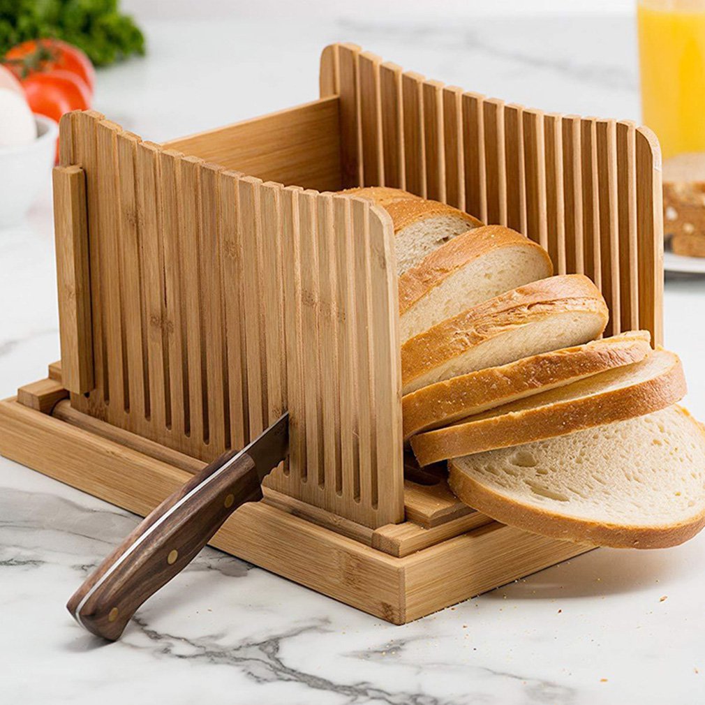 Nature Bamboo Bread Slicer For Homemade Bread Foladable & Compact Toast Cutting Board Guide Adjustable 3 Thickness Cutter