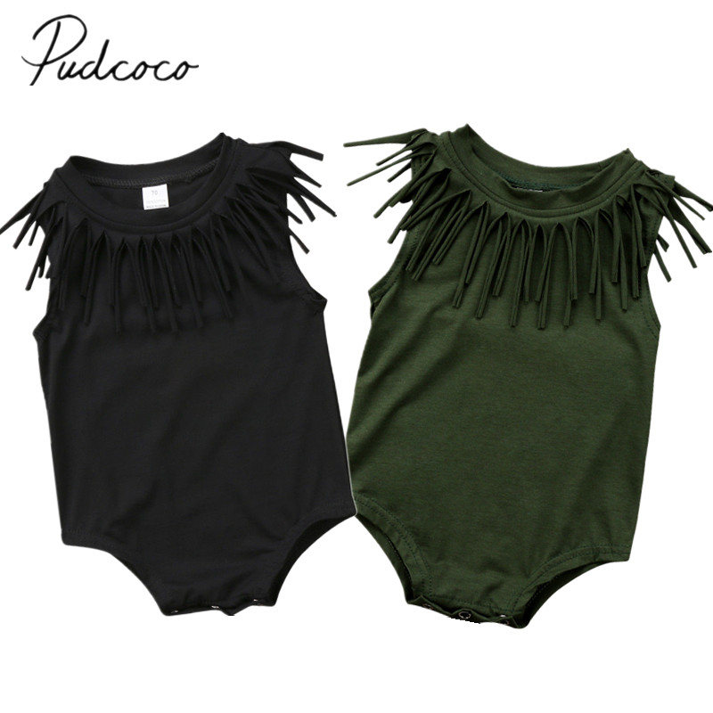 Brand Newborn Toddler Infant Baby Girls Boy Bodysuit Jumpsuit Outfits Sleeveless Sunsuit Tassel Clothes Solid Playsuit