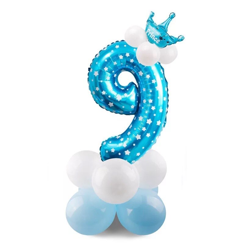 32 tommer stor foliesøjle fødselsdagsballoner luft helium nummer ballonfigurer tillykke med fødselsdagen festpynt prins og prinsesse: Blå 9