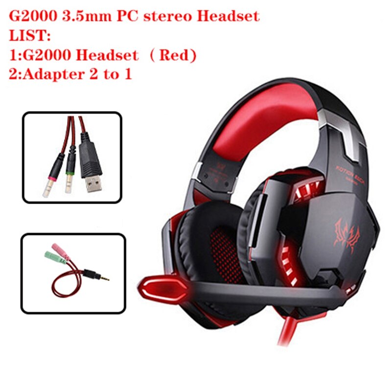 KOTION EACH G2000 Best Computer Stereo Gaming Headphones Deep Bass Game Headset Earphone With Mic LED Light For PS4 PC Gamer: Red