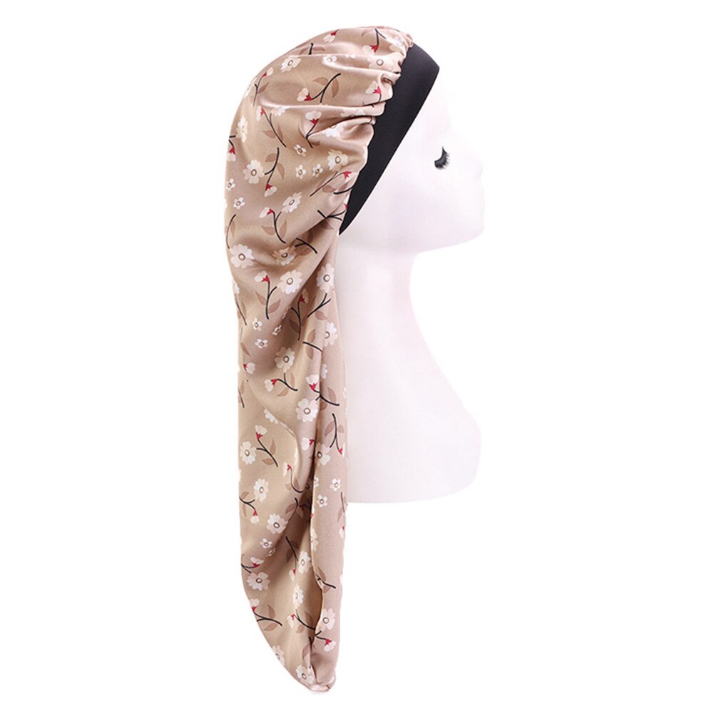 Gorro Floral largo de satén con cola para mujer, gorro para dormir de noche, herramienta de salón, gorro Herramienta de Peinado para el cuidado del cabello: Skin Purple