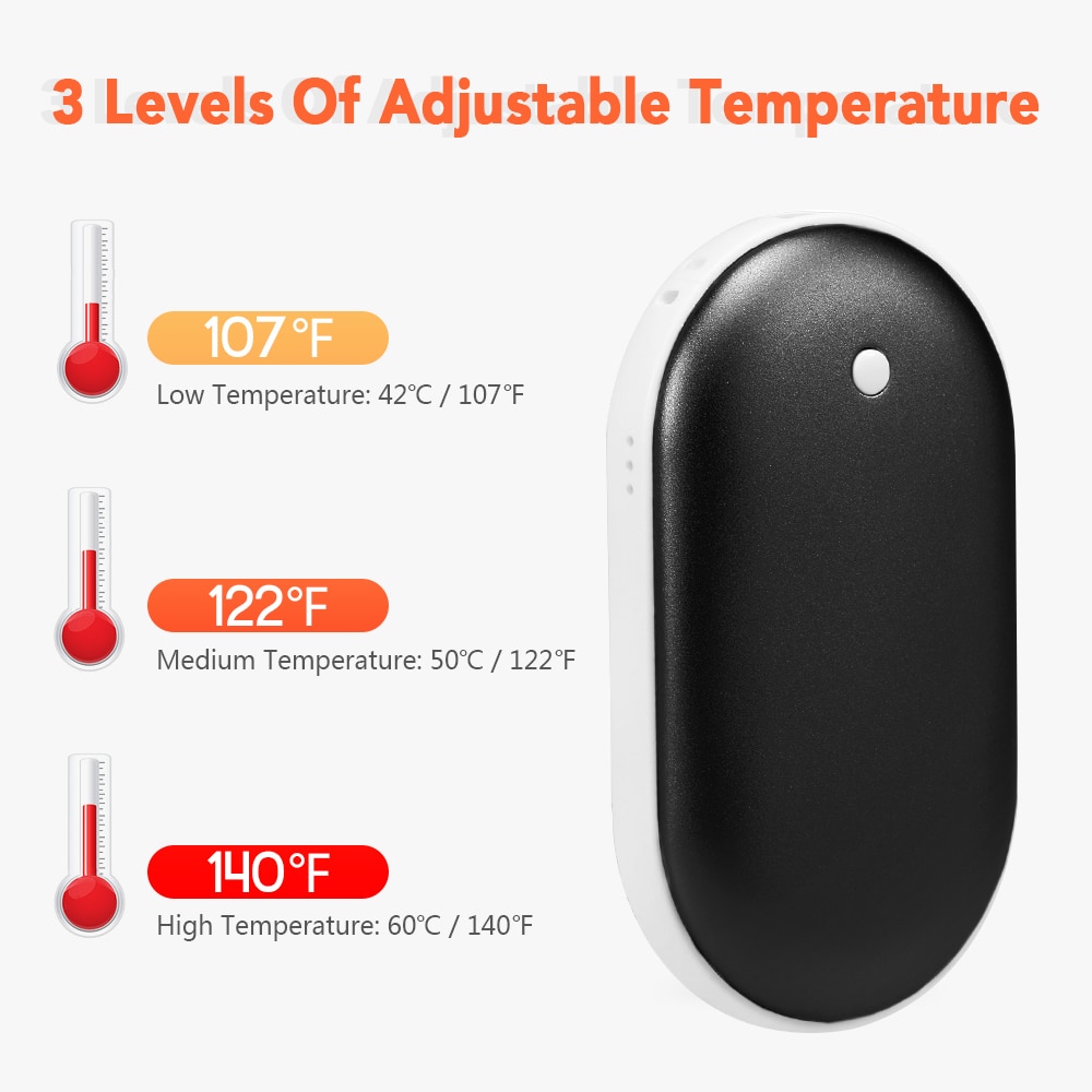 Bærbar mini elektrisk håndvarmer 5200 mah 5v sød usb genopladelig håndvarmer til vinteropvarmning til hænder: Sort