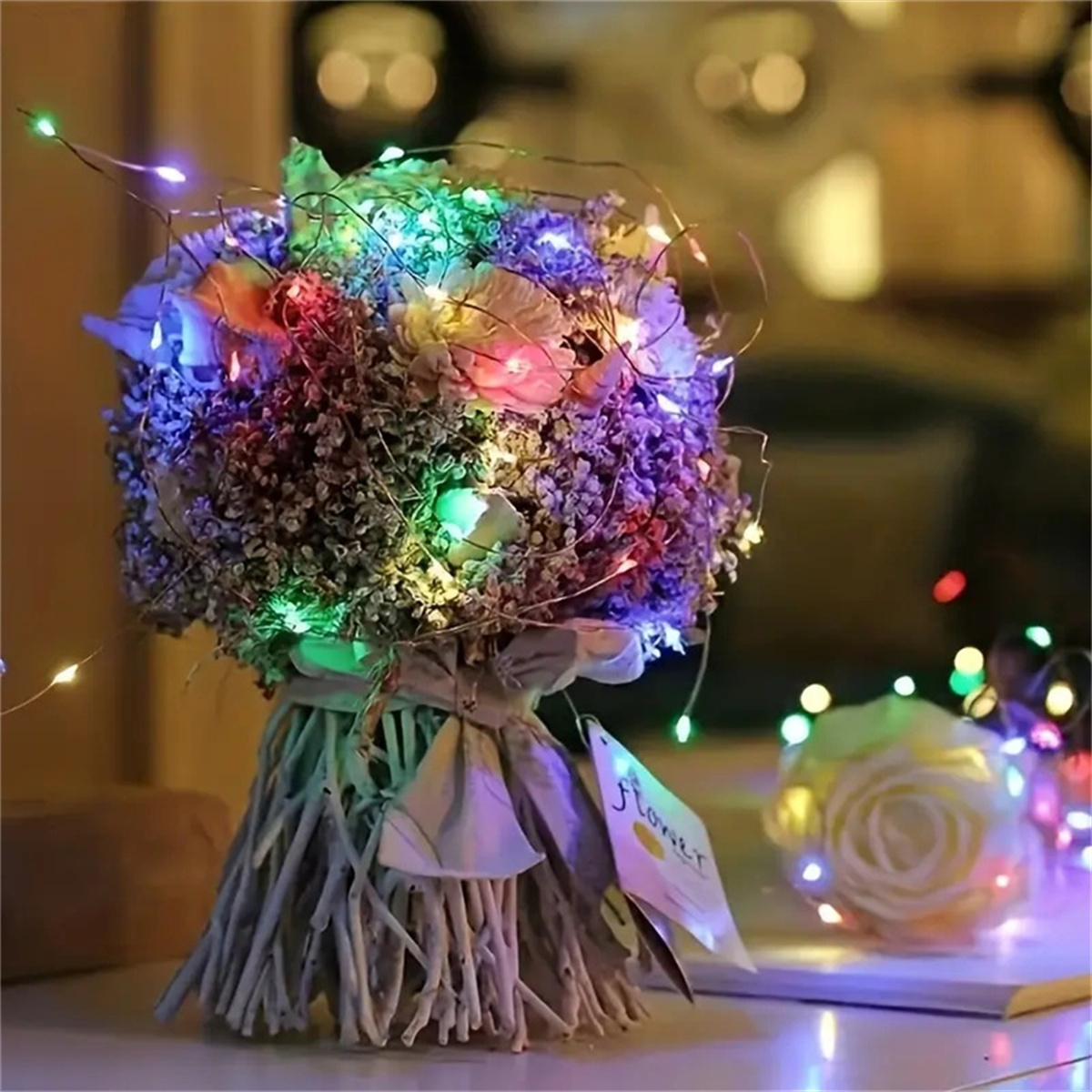 Cadena de luces LED con batería, alambre de cobre impermeable, luces de cielo estrellado, utilizado para decoración de fiestas y Ramos, 6,6 pies, 20 LED, 4/10/40