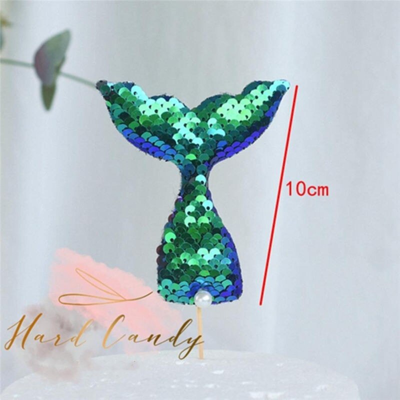 Sequins Happy Birthday Cake Topper Mermaid Tail Cake Topper Decoration For Kids' Birthday Party Wedding Cupcake Decor: Blue