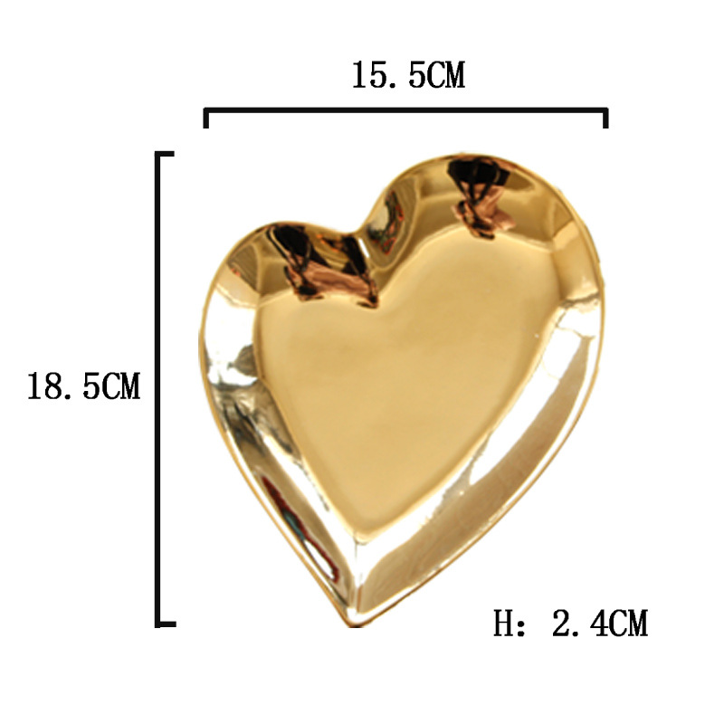 Heart Shape Ceramic Plate Bowl Irregular Electroplating Gold Porcelain Dinnerware Romatic Breakfast Snack Dishes Plate