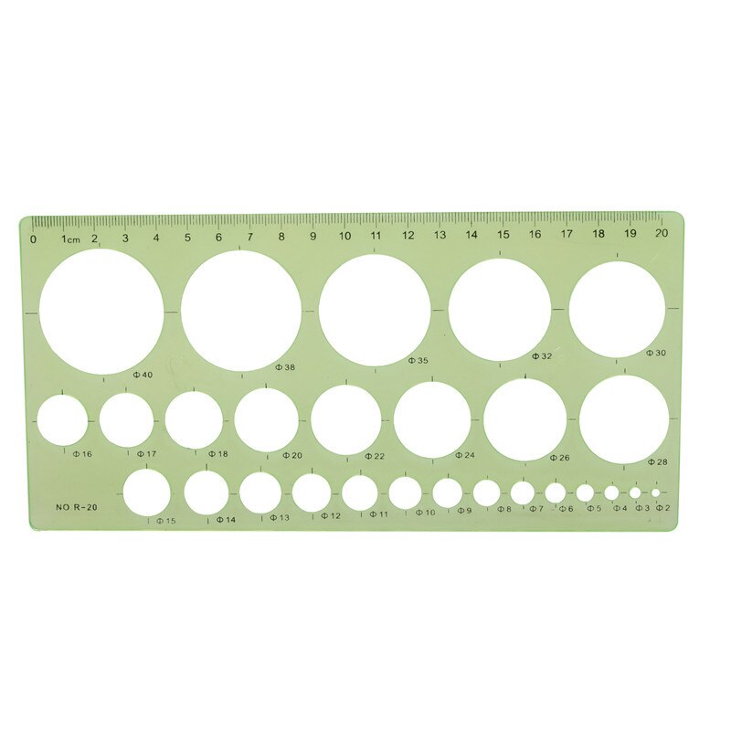 1 ud. Longitud 20cm * ancho 10,5 cm plástico verde estudiantes forma rectangular gran círculo plantilla regla
