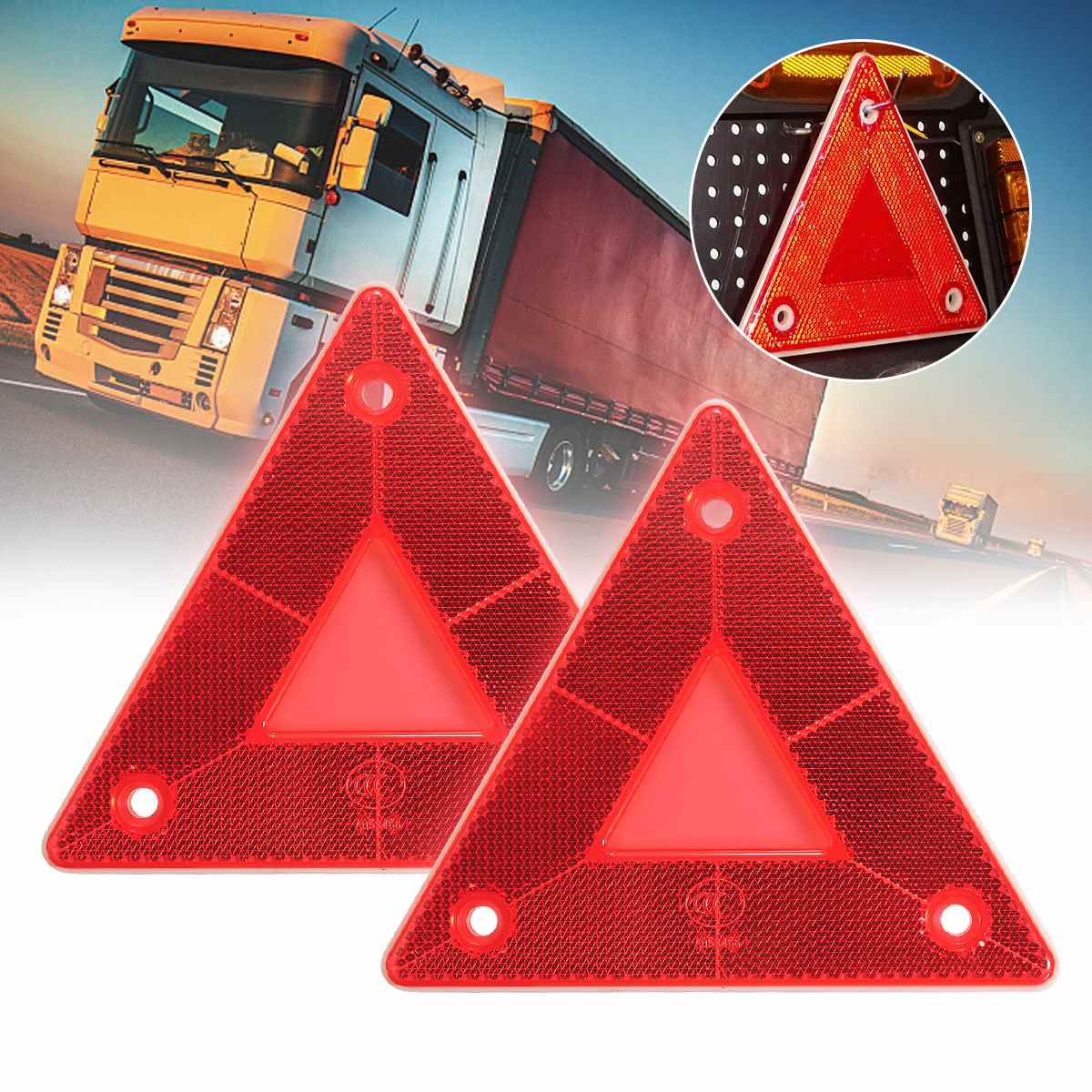 2 Stuks Driehoek Rode Reflecterende Reflectoren Auto Nood Afbraak Waarschuwing Voor Auto Truck Van Trailers Caravans Vrachtwagen Bus
