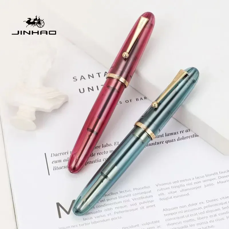 JinHao 9019 pluma estilográfica de lujo acrílico transparente Spin Pen F M papelería suministros escolares de oficina pluma de escritura