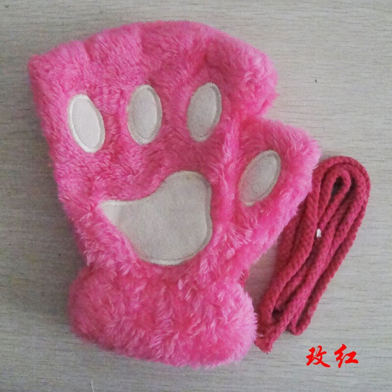 Gants de dessin animé chat fille, mitaine épaisse peluche ours patte demi-doigt G22