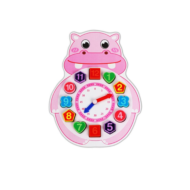1-6 jahre Alt Holz Cartoon Tier Zeit Kognitiven Uhr Perlen Wecker Kinder Frühe Bildung Digitale Pädagogisches Spielzeug: hippo