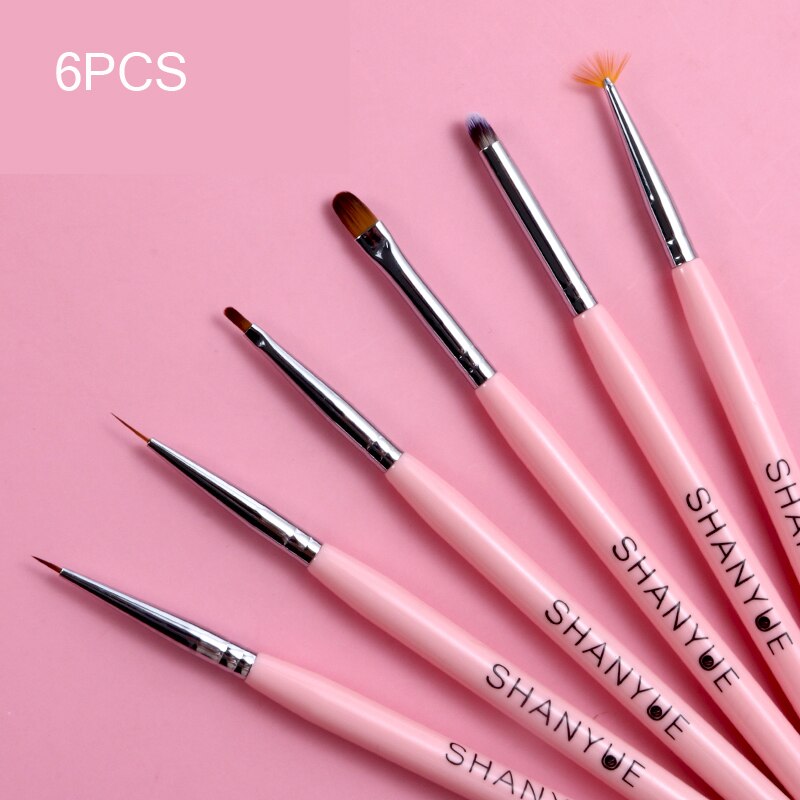 6pc 4 kleuren manicure kwast nagel pen set voor schilderen/liner/bloeiende... nageldecoraties kit gellakken gereedschap  vi45-121: Roze