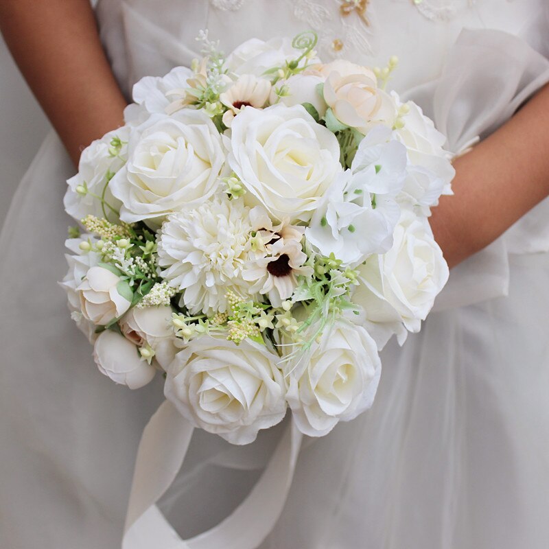 Lilla pæon brudebuketter bryllup blomster kunstige bryllup buket de mariage rose: Hvid
