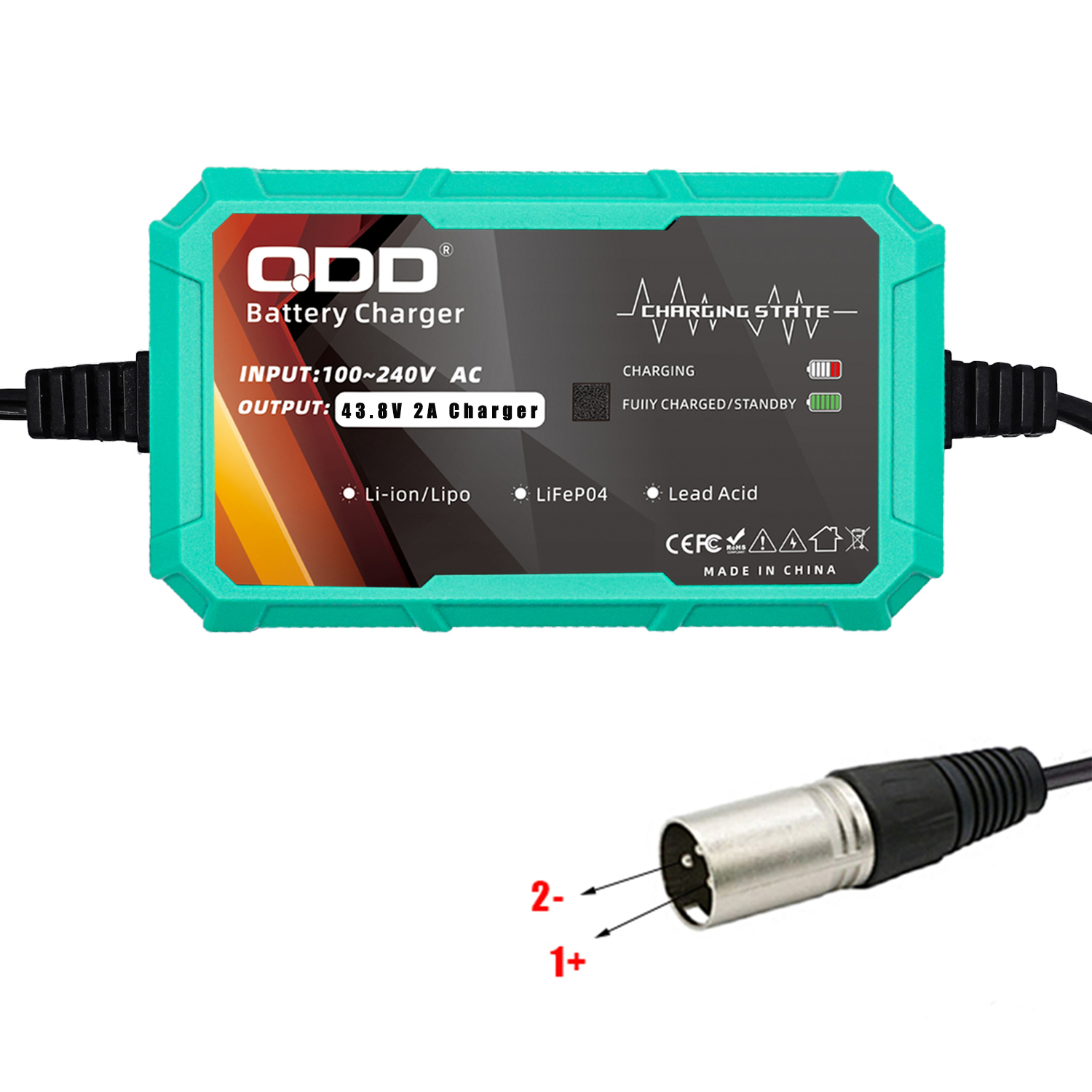 43.8V 2A LiFePO4 Battery Charger for 12S 38.4V Battery Pack LiFePO4 Battery Charger with Multiple Connectors: green / EU