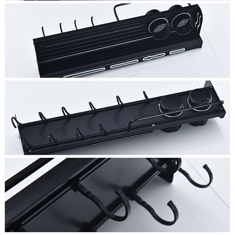 Suporte de parede para utensílios de cozinha, prateleira preta organizadora para talheres e molho, vara de armazenamento