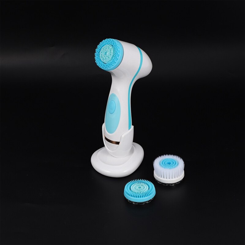 Blauwe elektrische gezichtsreinigingsborstel, gezichtsreinigingsborstels met 3 borstelkoppen, huidverzorgingstool, schoonheidsapparaat