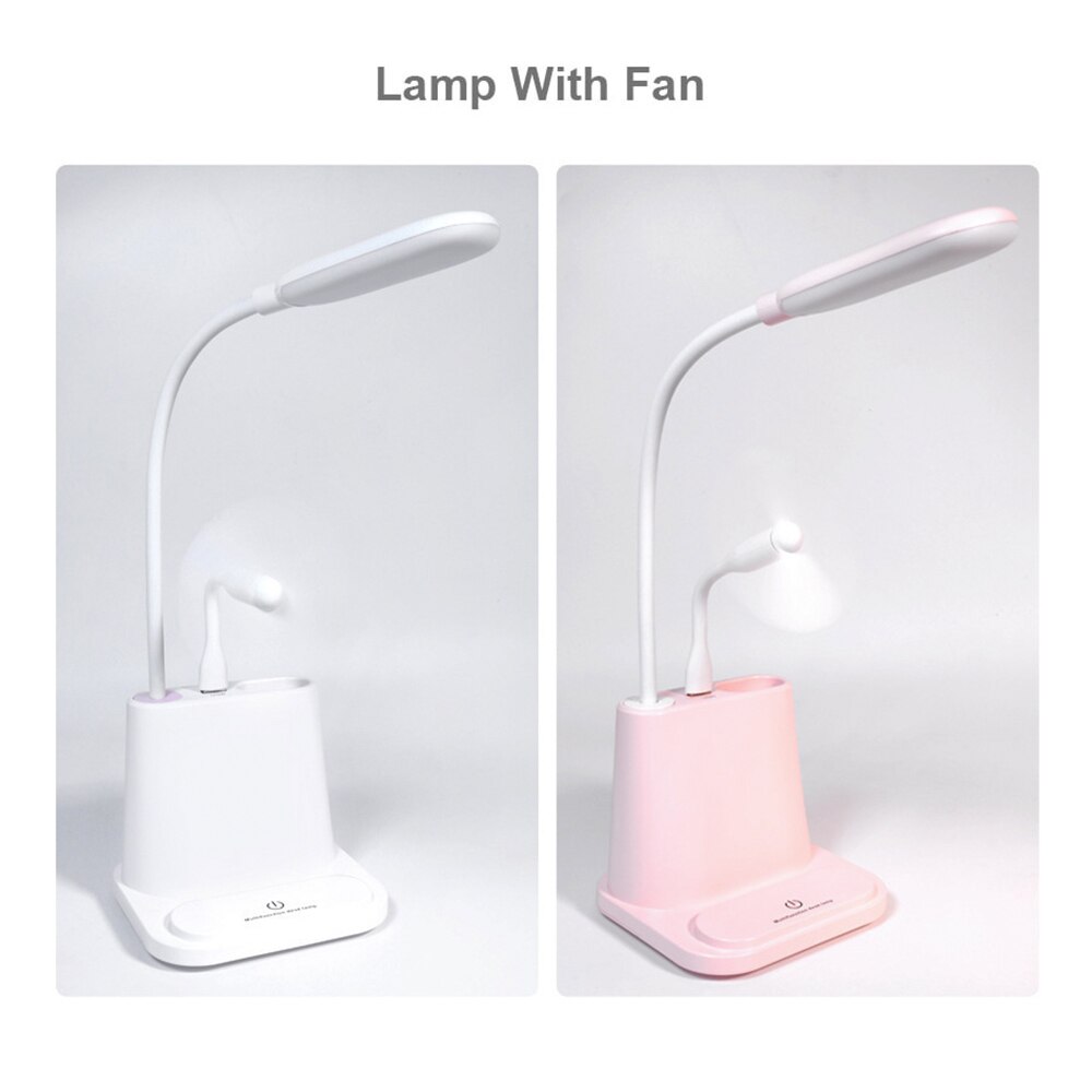 NewUSB Wiederaufladbare LED Schreibtisch Lampe Berühren Dimmen Einstellung Tisch Lampe Telefon Halter Lesen Licht Mit Fan Pinsel Topf Lampe