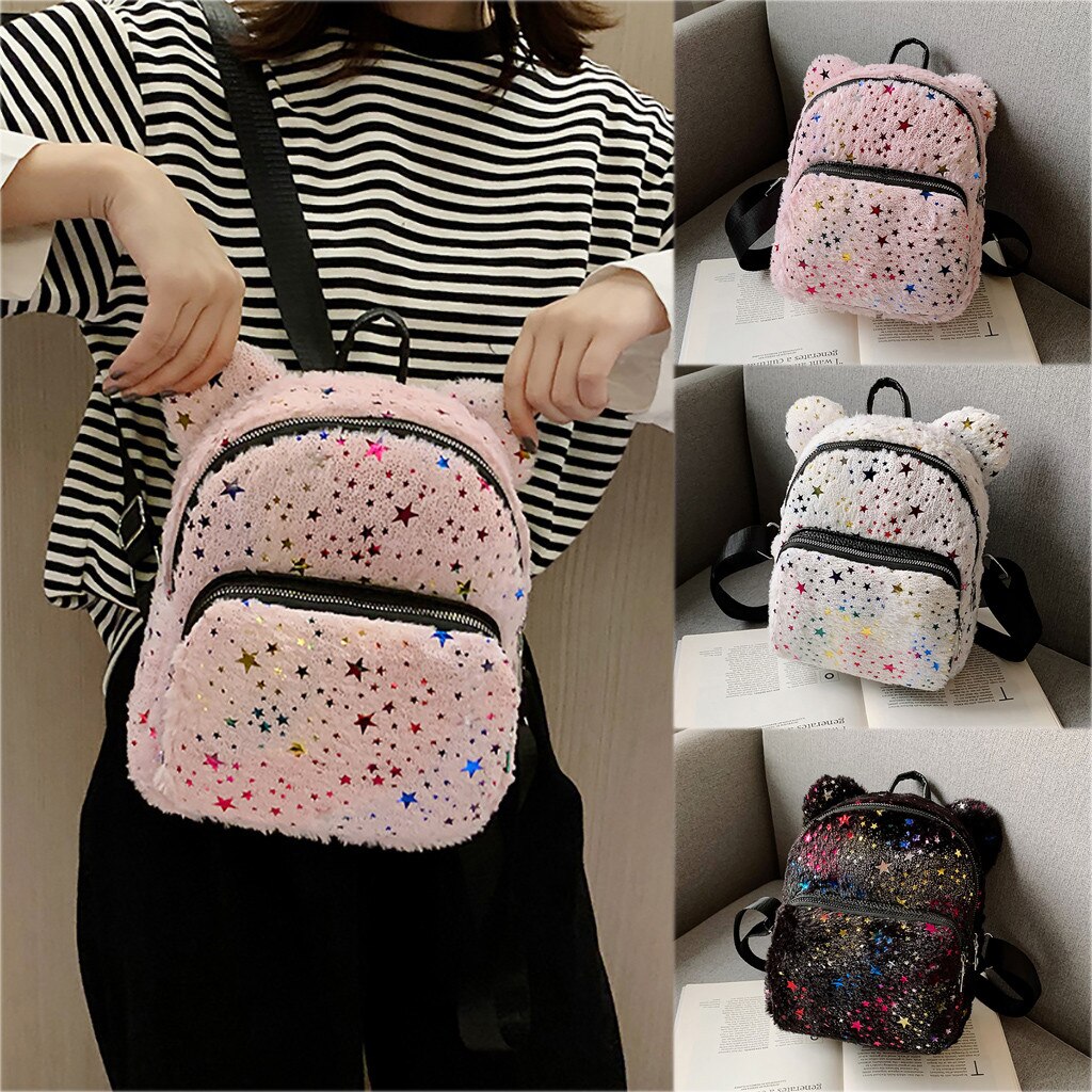 Ocardian Rugzak Eenvoudige Leuke Pluche Rugzak Ster Student Rits Tas Velours Stevige Rugzak Mochila Bolso Mujer Schoudertassen S24