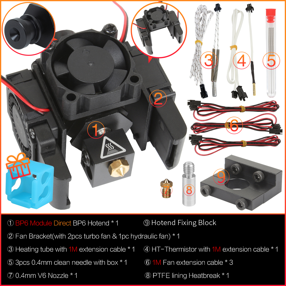 Kit de impresora 3D 3DSWAY E3D V6 Hotend, extrusora Bowden Direct, con control remoto de Metal, ventilador de refrigeración de volcán, accesorios PT100: 2,5 mm / Naranja