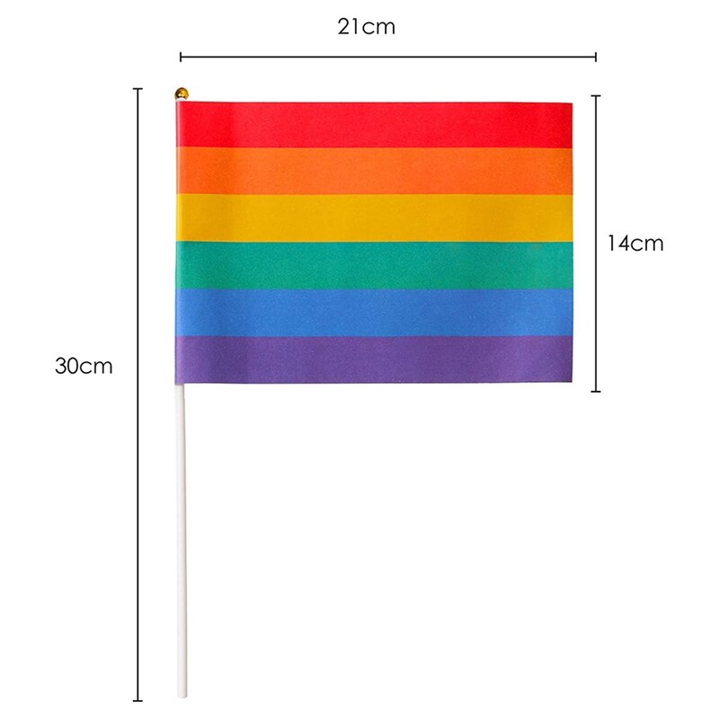 15 Rainbow Hand Flags for Waving - Stick Flags - Multicoloured Mini Hand Flags for LGBT Gay Pride Events